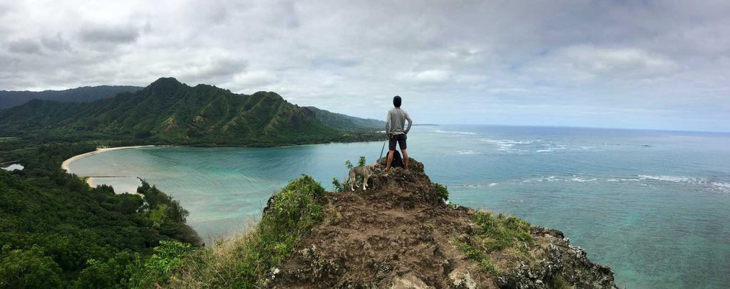 hiker overlooking bay